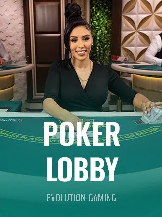 Evolution poker lobby tile with a live dealer at the table